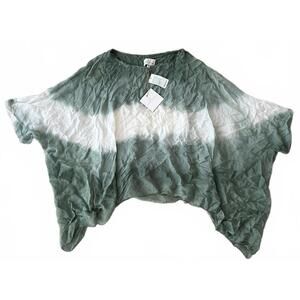 NWT Belle France Green White Sheer Draped Top Blouse 100% Silk Italy M